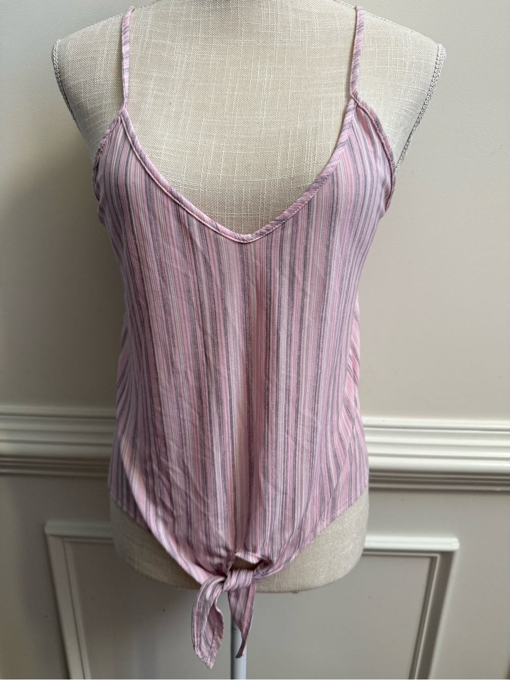 Secret Treasures Pink Striped Tie-Front Pajama Top